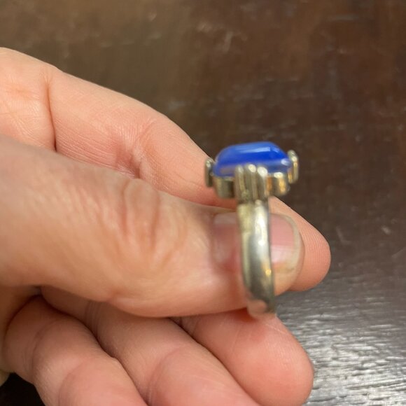 VTG Claire's Stilver Tone Art Deco Style Ring with Blue Stone Sz 7.5 - Picture 6 of 9